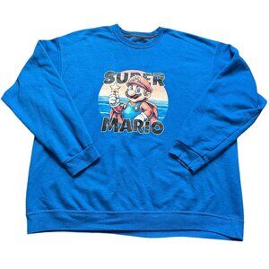 Vintage Super Mario Sweatshirt Size 2XL Blue Long Sleeves Fruit Of The Loom